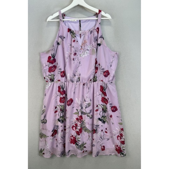 Maurices Women's Plus Sz 2 Lavender w/ Floral Prints Key Hole Tank Dress‎ - Picture 1 of 8